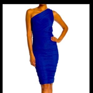 One shoulder body con midi dress